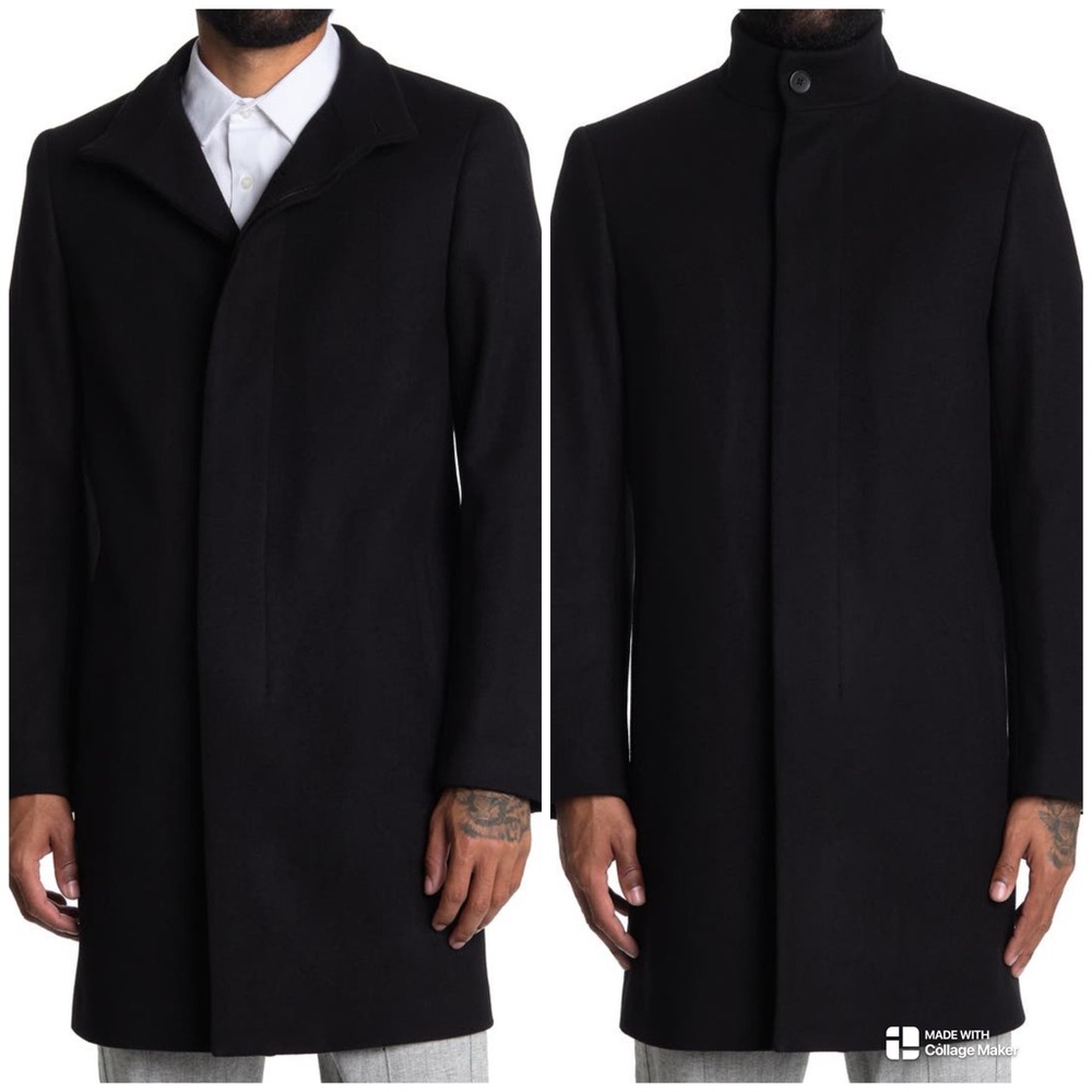 Theory Men’s Belvin City Melton Wool Cashmere Blend Black Coat Large